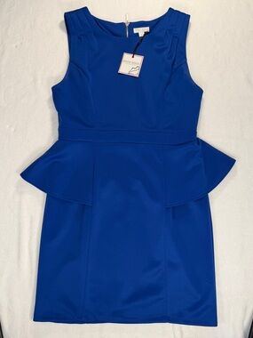 Bisou Bisou Blue Peplum Sheath Dress NWT Sleeveless Cocktail Size 14